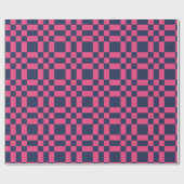 Big Pixel Check Plaid Navy and Pink Cadeaupapier (Vlak)