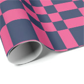 Big Pixel Check Plaid Navy and Pink Cadeaupapier (Rol Hoek)