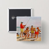 Big Pole Little Fish van Richard Sargent Vierkante Button 5,1 Cm (Voorkant /achterkant)