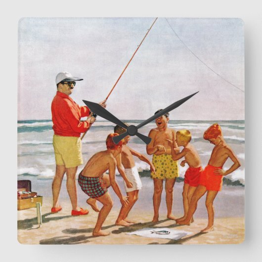 Big Pole Little Fish van Richard Sargent Vierkante Klok (Voorkant)