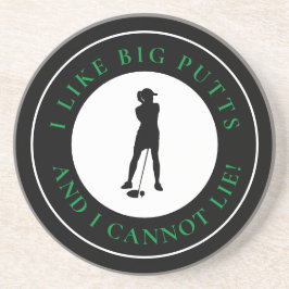 Big Putts Funny Lady Golfer Modern Black Green Zandsteen Onderzetter