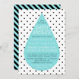 Big Raindrop & Polka Dots Blue Baby shower Kaart