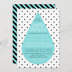 Big Raindrop & Polka Dots Blue Baby shower Kaart