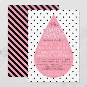 Big Raindrop & Polka Dots Pink Baby shower Kaart