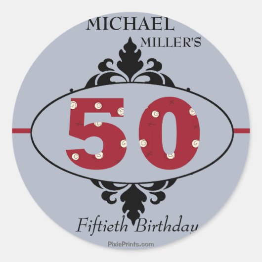 Big Red 50th - Verjaardagsfeestje Sticker (Voorkant)