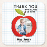 Big Red Apple Teacher Thank You Photo Square Paper Kartonnen Onderzetters<br><div class="desc">Say a heartfelt thank you to a special teacher with this personalised square paper coaster! Featuring a bold red apple design, a warm “Thank You” message, and your child’s photo, this coaster is both practical and sentimental. Perfect for the classroom, home, or desk, it’s a small gift with a big...</div>