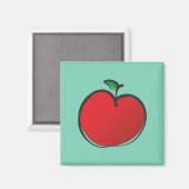 Big Red Apple Tekent op een Bleke groene achtergro Magneet (Voorkant / Achterkant)