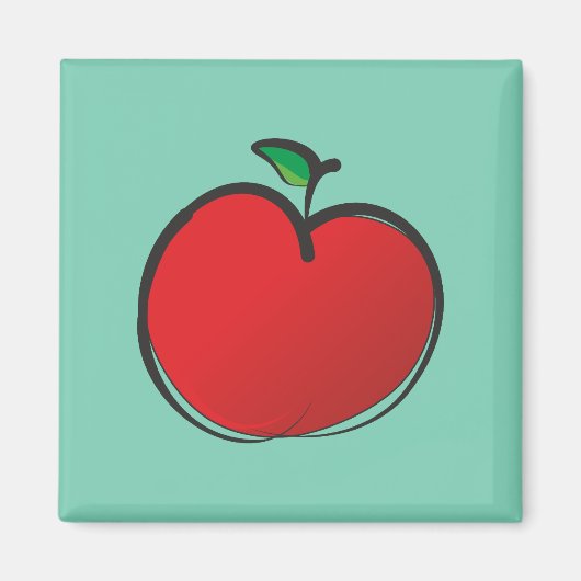 Big Red Apple Tekent op een Bleke groene achtergro Magneet (Voorkant)