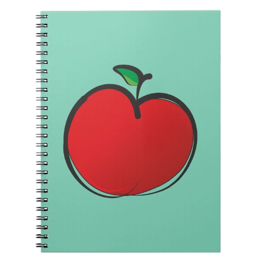 Big Red Apple Tekent op een Bleke groene achtergro Notitieboek (Voorkant)