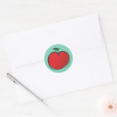 Big Red Apple Tekent op een Bleke groene achtergro Ronde Sticker (Envelop)