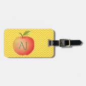 Big Red Apple Yellow Chevron Pattern Monogrammed Bagagelabel (Voorkant horizontaal)