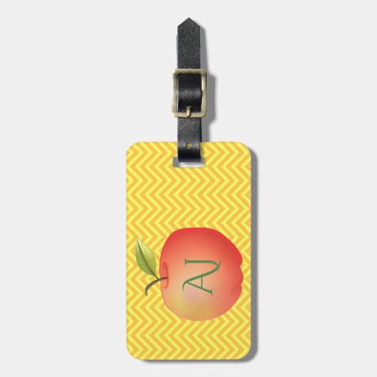 Big Red Apple Yellow Chevron Pattern Monogrammed Bagagelabel (Voorkant verticaal)