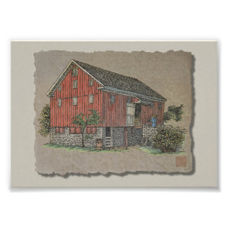 Big Red Bank Barn Foto Afdruk