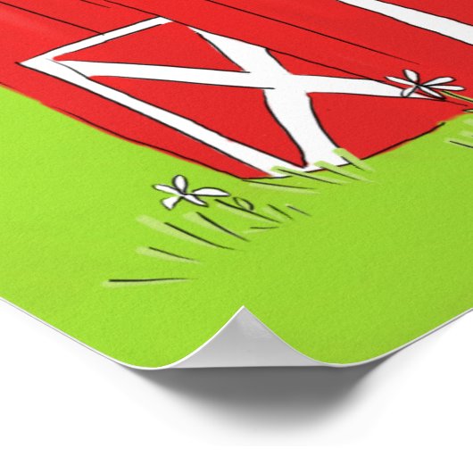 Big Red Barn met wolken Poster (Hoek)