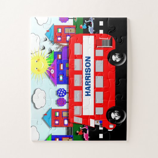Big Red Bus Cute Speciaal Kind Legpuzzel (Verticaal)