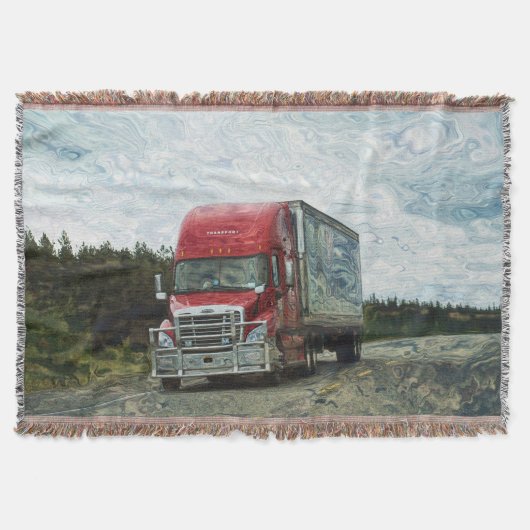Big Red Cargo Truck Highway Driving Art Design Deken (Voorkant)
