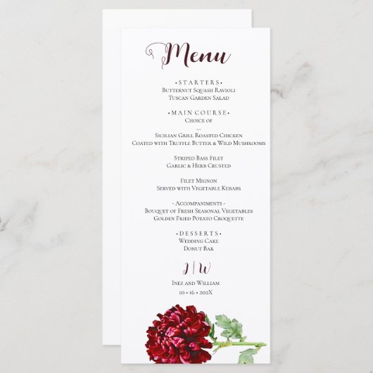 Big Red Chrysanthemum Menu (Voorkant / Achterkant)