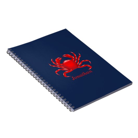 Big Red Crab op blauwe achtergrond Terug naar scho Notitieboek (Rechterzijde)