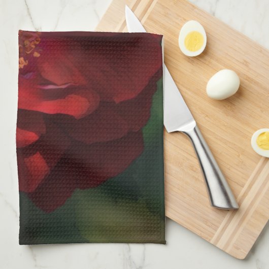 Big Red Dramatic Rose Art Kitchen Towel Theedoek (Quarter Fold)