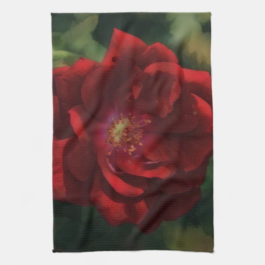 Big Red Dramatic Rose Art Kitchen Towel Theedoek (Verticaal)