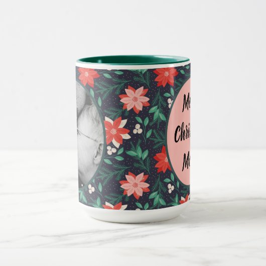 Big Red en White Kerstmis Foto Mok (Midden)