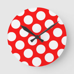 Big Red en White Polka Dots Ronde Klok