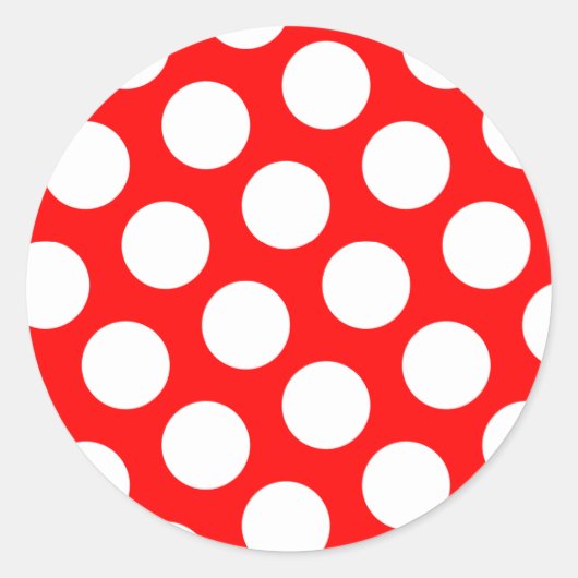 Big Red en White Polka Dots Ronde Sticker (Voorkant)