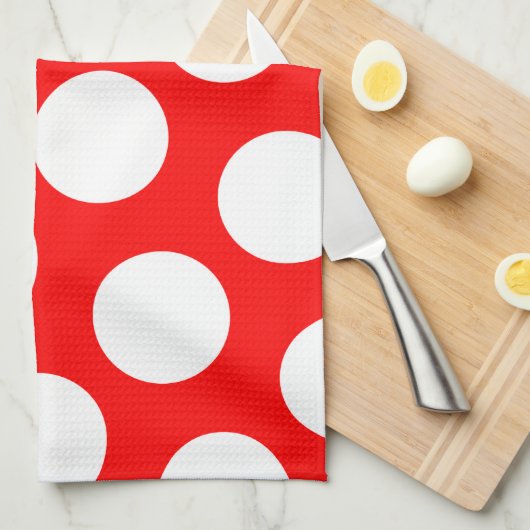 Big Red en White Polka Dots Theedoek (Quarter Fold)