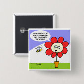 Big Red Flower & Musical Bee Cartoon Button (Voorkant /achterkant)