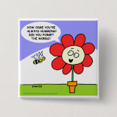 Big Red Flower & Musical Bee Cartoon Button (Voorkant)