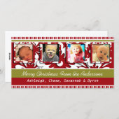 Big Red Flowers Tiny Stripes kerstfoto Feestdagenkaart (Voorkant / Achterkant)