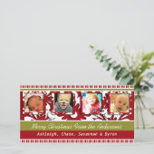 Big Red Flowers Tiny Stripes kerstfoto Feestdagenkaart (Staand voorkant)