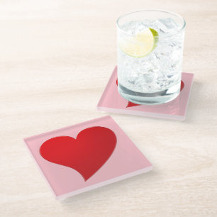 Big Red Heart, Love, roze Glazen Onderzetter