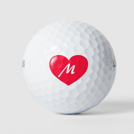 Big Red Heart monogram Sjabloon Golfballen (Voorkant)