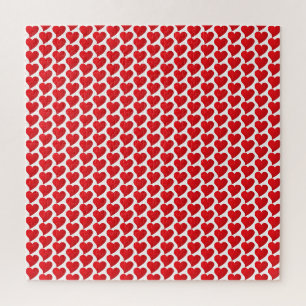 Big Red Hearts patroon witte Valentijnsdag Legpuzzel