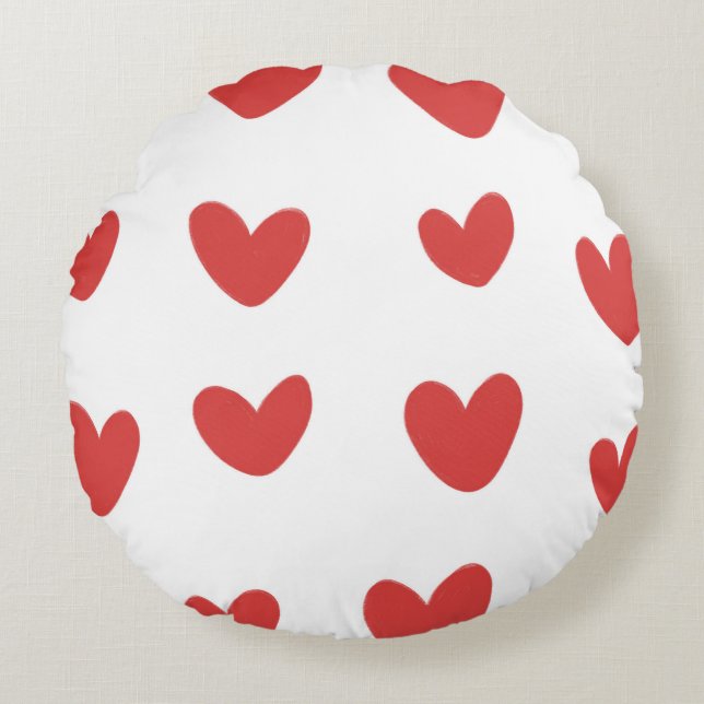 Big Red Hearts Rond Kussen (Voorkant)
