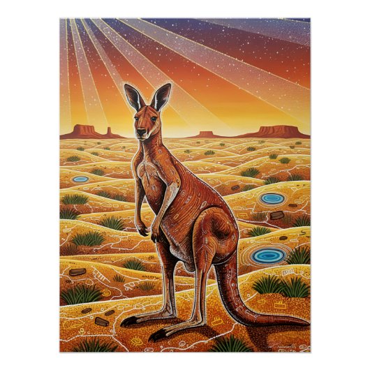 Big Red Kangaroo in Australian outback Perfect Poster (Voorkant)