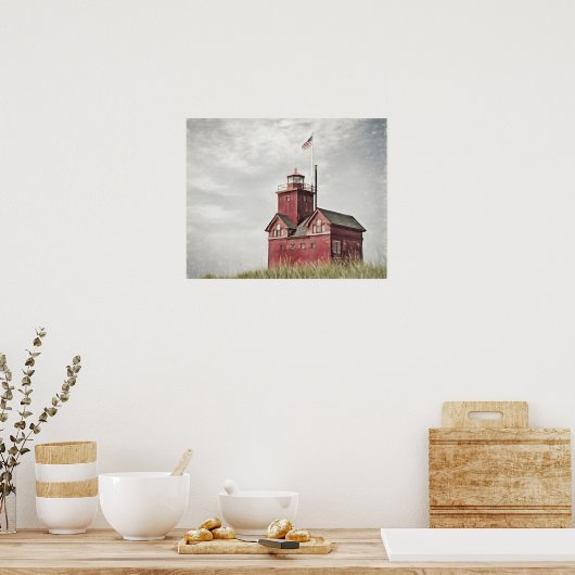 Big Red Lighthouse Impessionisme Poster (Keuken)