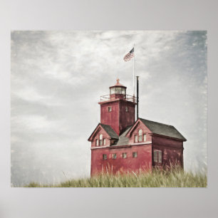 Big Red Lighthouse Impessionisme Poster