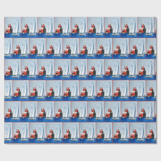 Big Red Lighthouse Waterverf Cadeaupapier (Vlak)