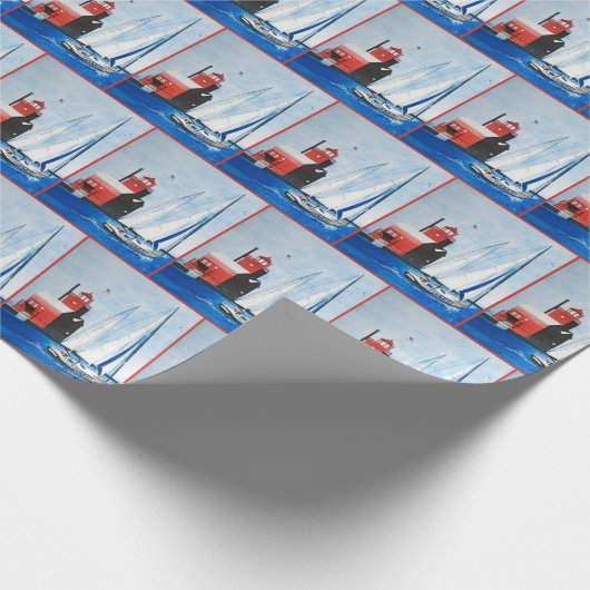 Big Red Lighthouse Waterverf Cadeaupapier (Hoek)