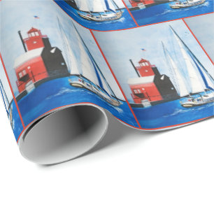 Big Red Lighthouse Waterverf Cadeaupapier