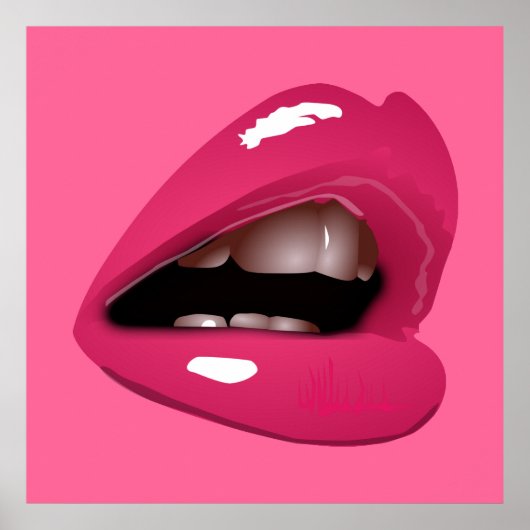 Big Red Lips Roze Poster (Voorkant)