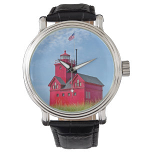 Big Red Michigan Lighthouse Horloge