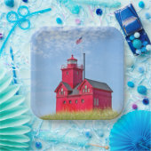 Big Red Michigan Lighthouse Papieren Bordje (Feest)