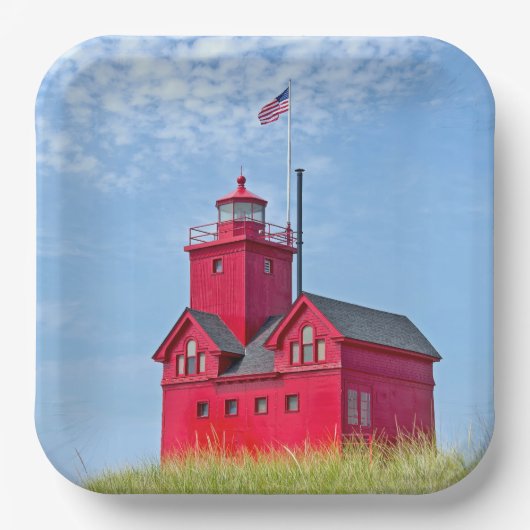 Big Red Michigan Lighthouse Papieren Bordje (Voorkant)