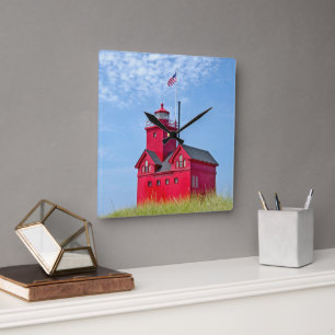 Big Red Michigan Lighthouse Vierkante Klok