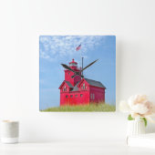 Big Red Michigan Lighthouse Vierkante Klok (Huis)