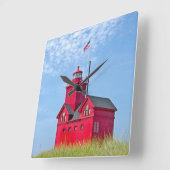 Big Red Michigan Lighthouse Vierkante Klok (Hoek)