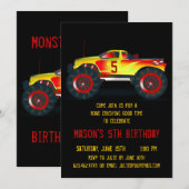 Big Red Monster Truck Birthday Party Kaart (Voorkant / Achterkant)